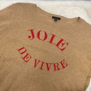 Talbots Joie De Vivre Graphic Sweater Tan Camel Red Cotton Blend Small BD5335